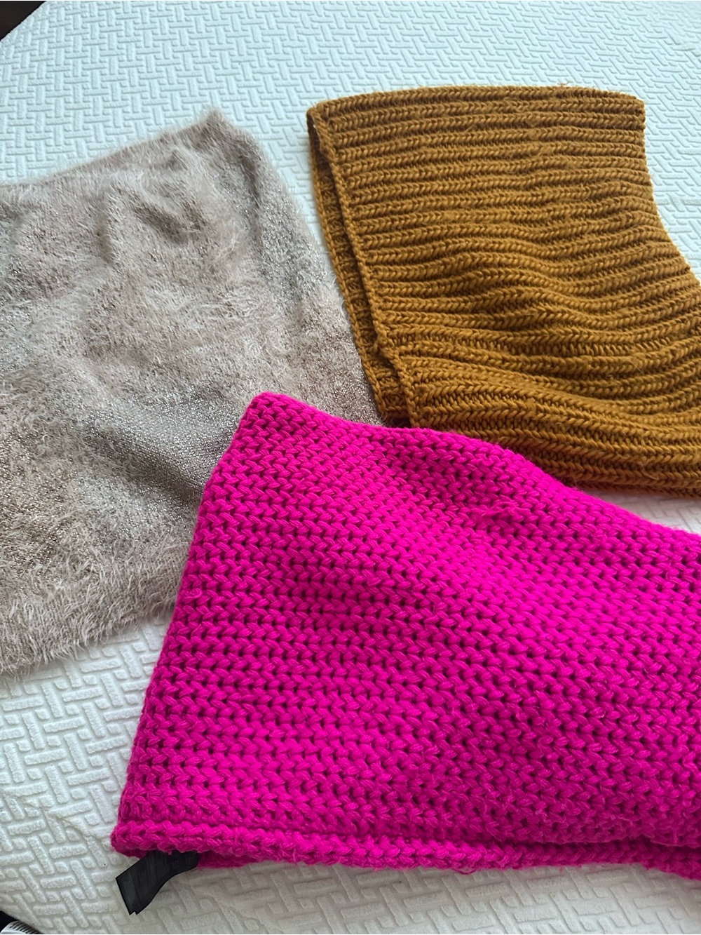 3 bundle Knit Neck Warmers  - Hot Pink, Mustard, Taupe infinity scarves